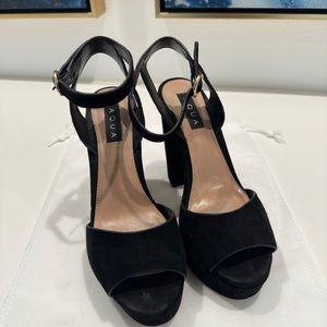 Aqua black suede platform ankle strap heels size 9